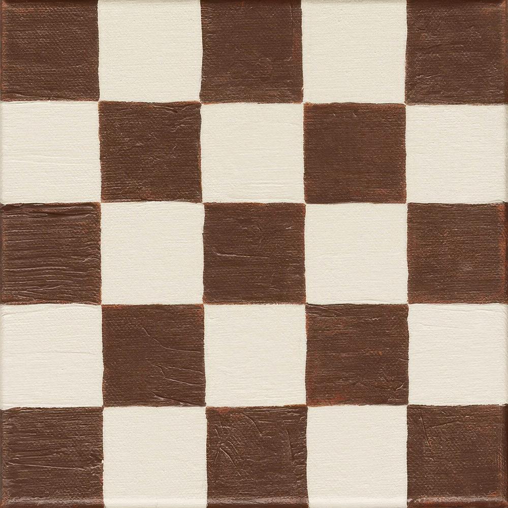 Affiche avec motif géométrique carré marron et beige, texture de toile visible