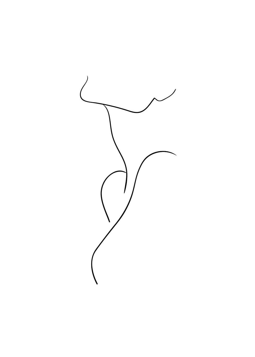 Affiche minimaliste dun nu féminin dessiné au trait noir sur fond blanc, typographie élégante