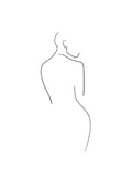 Affiche dun nu féminin de dos en dessin au trait minimaliste noir sur fond blanc