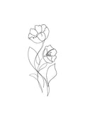 Affiche noir et blanc minimaliste dune fleur épanouie avec des lignes fines et stylisées.