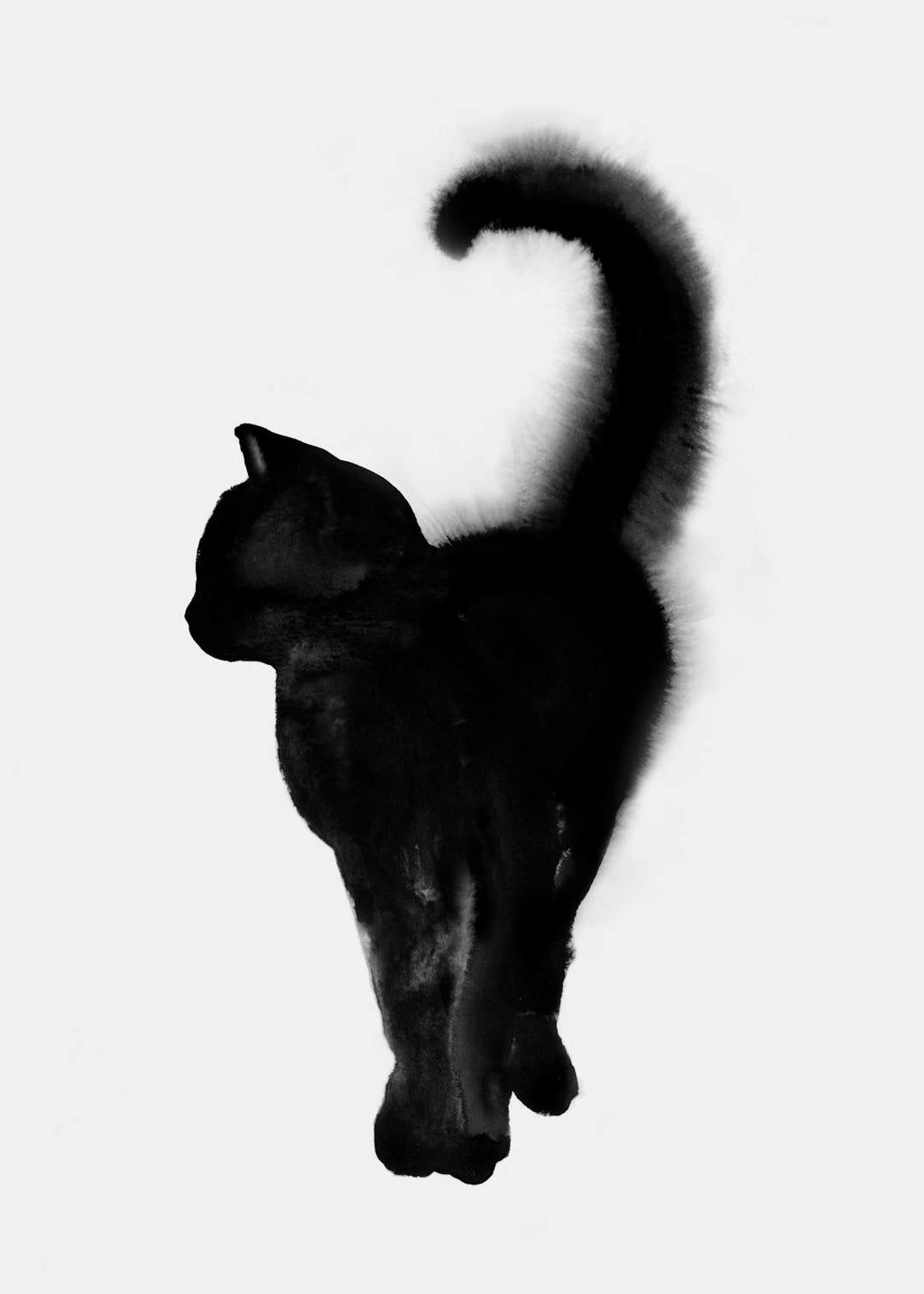 Affiche noir et blanc avec un chat noir stylisé, réalisé à la main, sur fond clair.