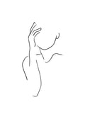 Affiche dart abstrait en noir et blanc dun visage de femme dessiné dun simple trait, une main sur le visage