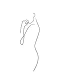 Affiche dune silhouette féminine en line art noir sur fond blanc, style minimaliste.