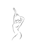 Affiche dune danseuse en ligne art, silhouette féminine abstraite au corps courbé et aux bras levés