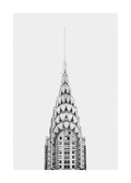 Affiche noir et blanc du sommet du Chrysler Building de New York, typographie