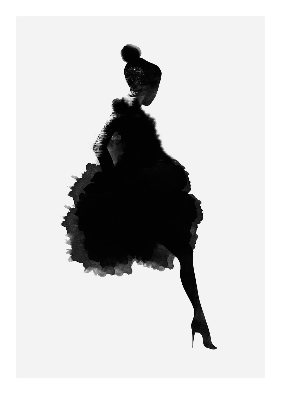 Affiche noir et blanc dune silhouette de danseuse élégante, avec une typographie graphique moderne