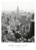 Affiche noir et blanc de la ville de New York, avec ses gratte-ciel emblématiques et le texte New York City The United States
