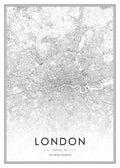 Affiche noir et blanc de la carte de Londres avec typographie