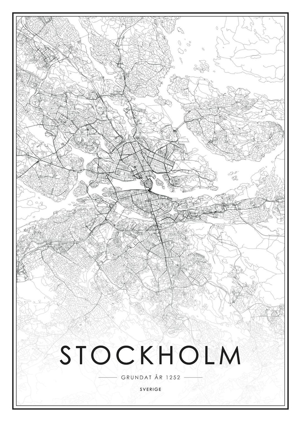 Affiche noir et blanc de la ville de Stockholm avec typographie