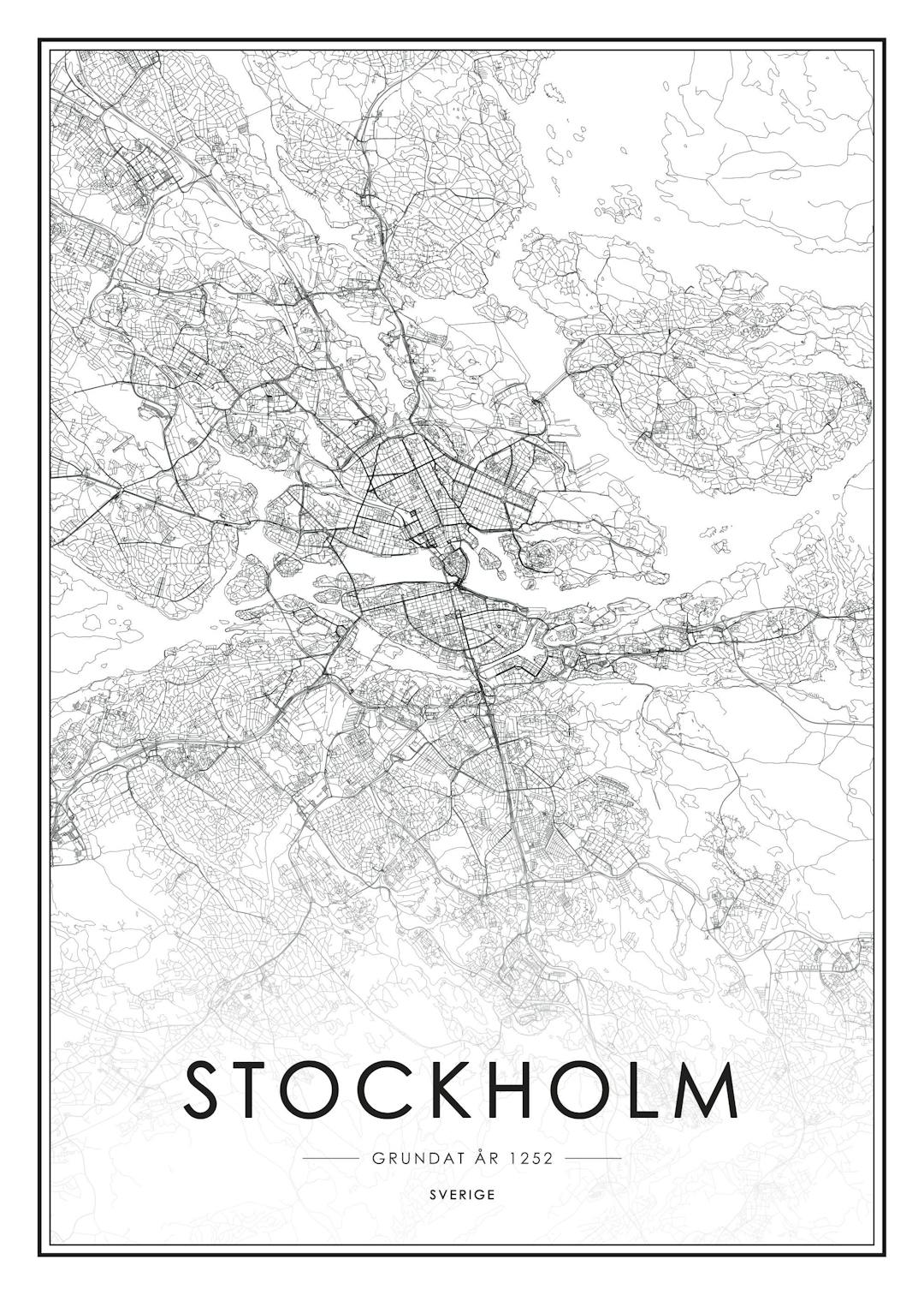 Affiche noir et blanc de la ville de Stockholm avec typographie