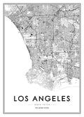 Affiche de la carte de Los Angeles en noir et blanc avec typographie moderne