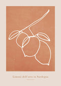 Affiche dune branche blanche stylisée avec des citrons sur un fond orange texturé, avec du texte en bas.
