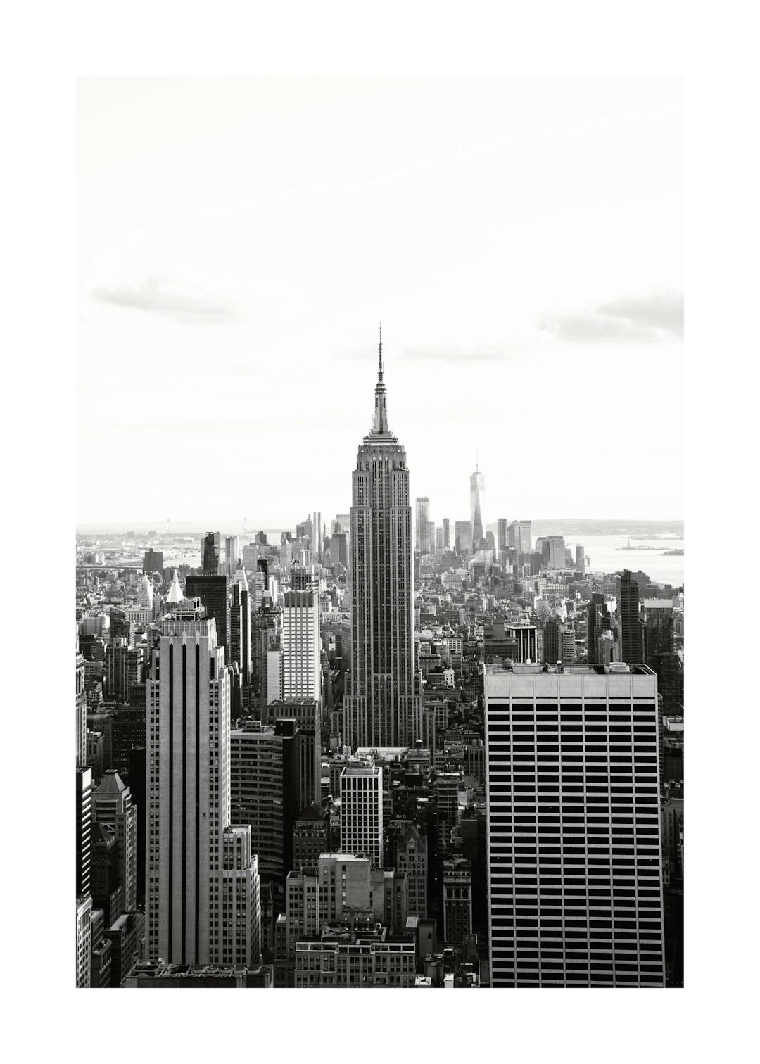 Affiche de photographie monochrome dun paysage urbain avec des gratte-ciel, dont lEmpire State Building