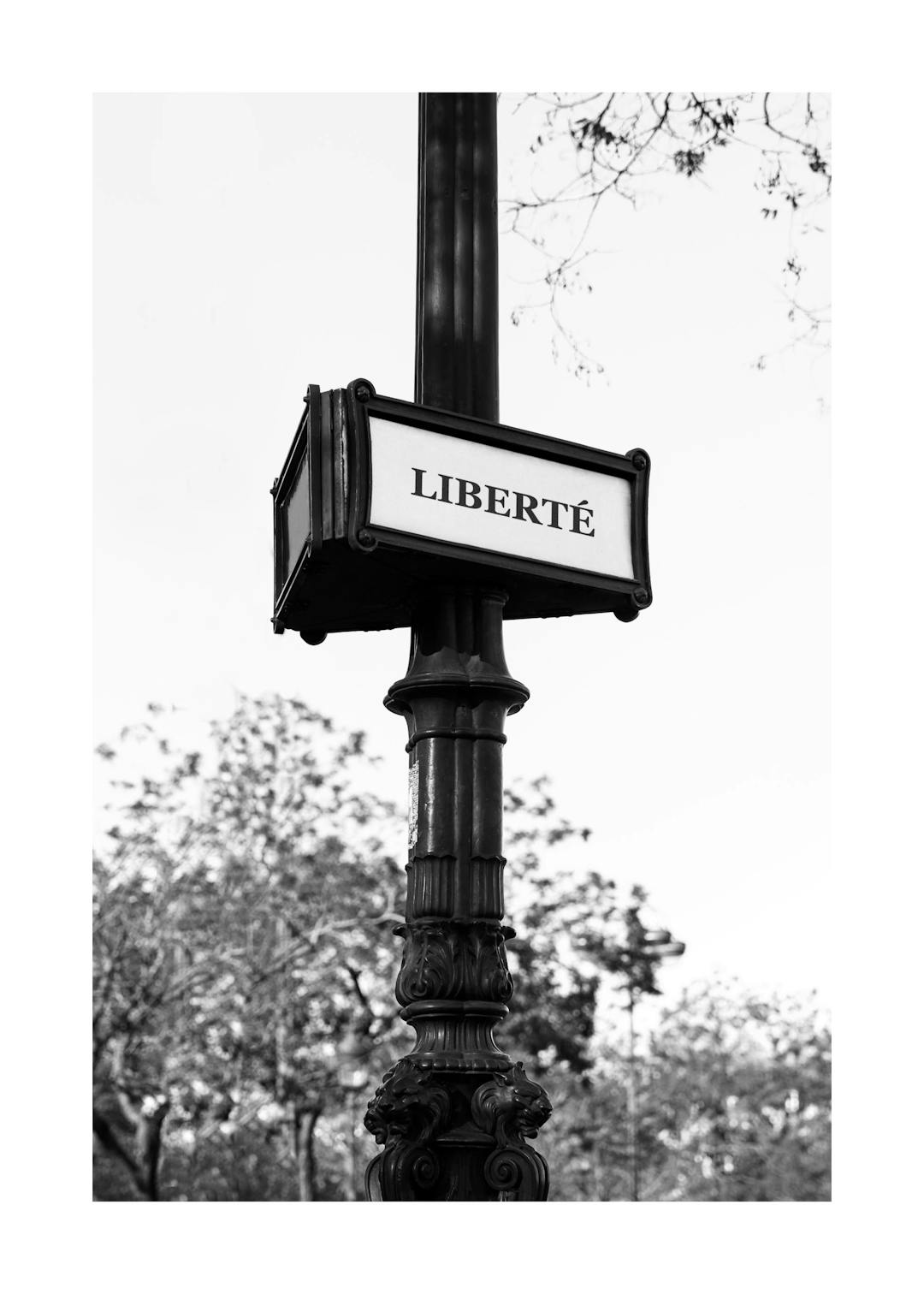 Affiche noir et blanc dun panneau de rue ancien avec le mot Liberté en typographie classique