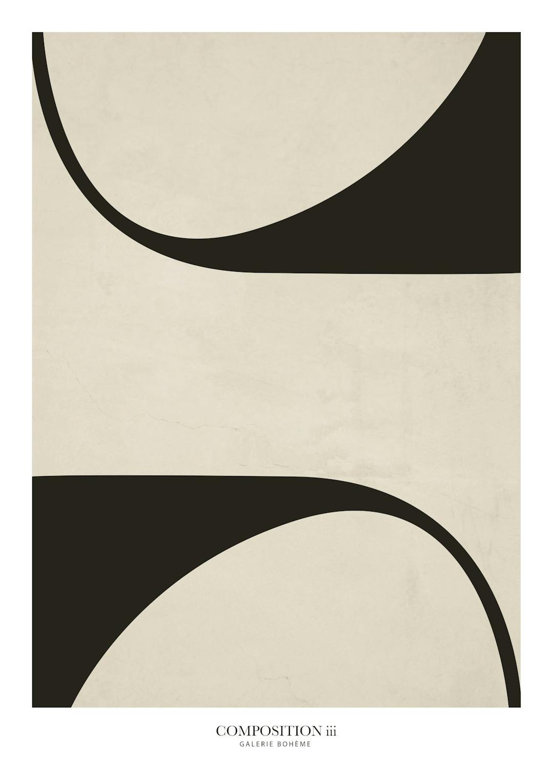 Affiche Composition iii avec des formes abstraites noires et beiges, style minimalisme intérieur.