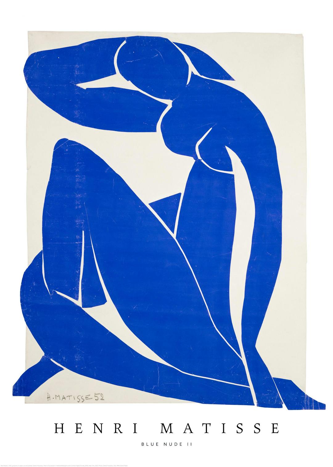 Affiche Matisse Nu Bleu II, une silhouette féminine abstraite bleue sur fond clair. Une œuvre dart moderne.