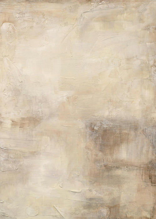 Affiche abstraite aux tons neutres, beige, marron et crème, avec des textures de coups de pinceau.