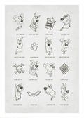 Affiche Scooby-Doo avec des croquis en noir et blanc illustrant les différentes émotions et la personnalité du personnage, pour 