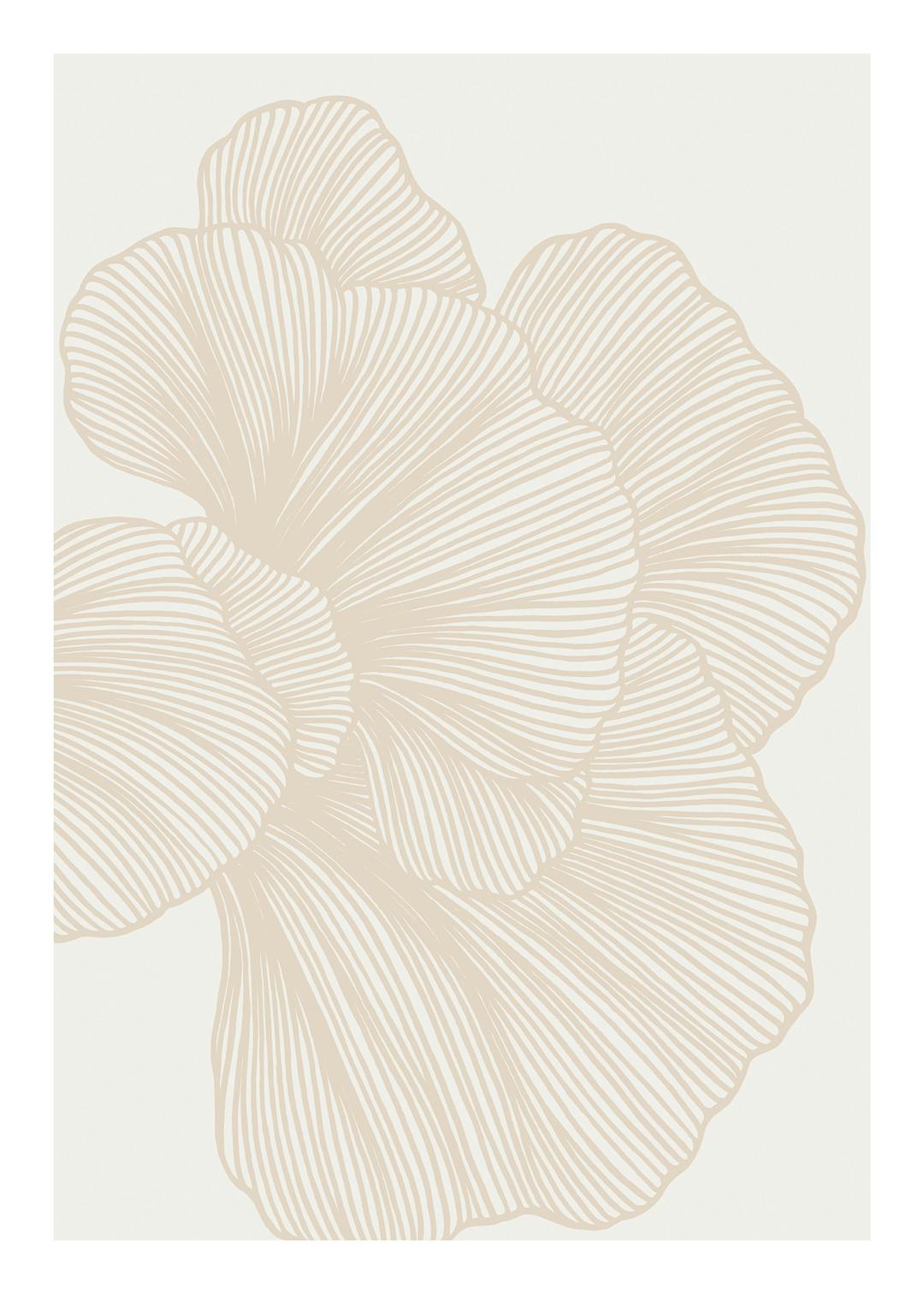 Affiche design floral abstrait avec des lignes beiges formant des formes organiques sur fond clair