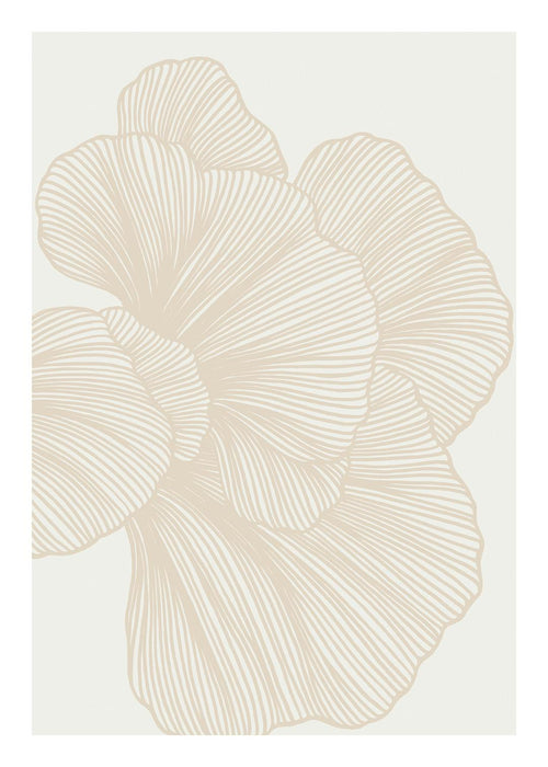 Affiche design floral abstrait avec des lignes beiges formant des formes organiques sur fond clair