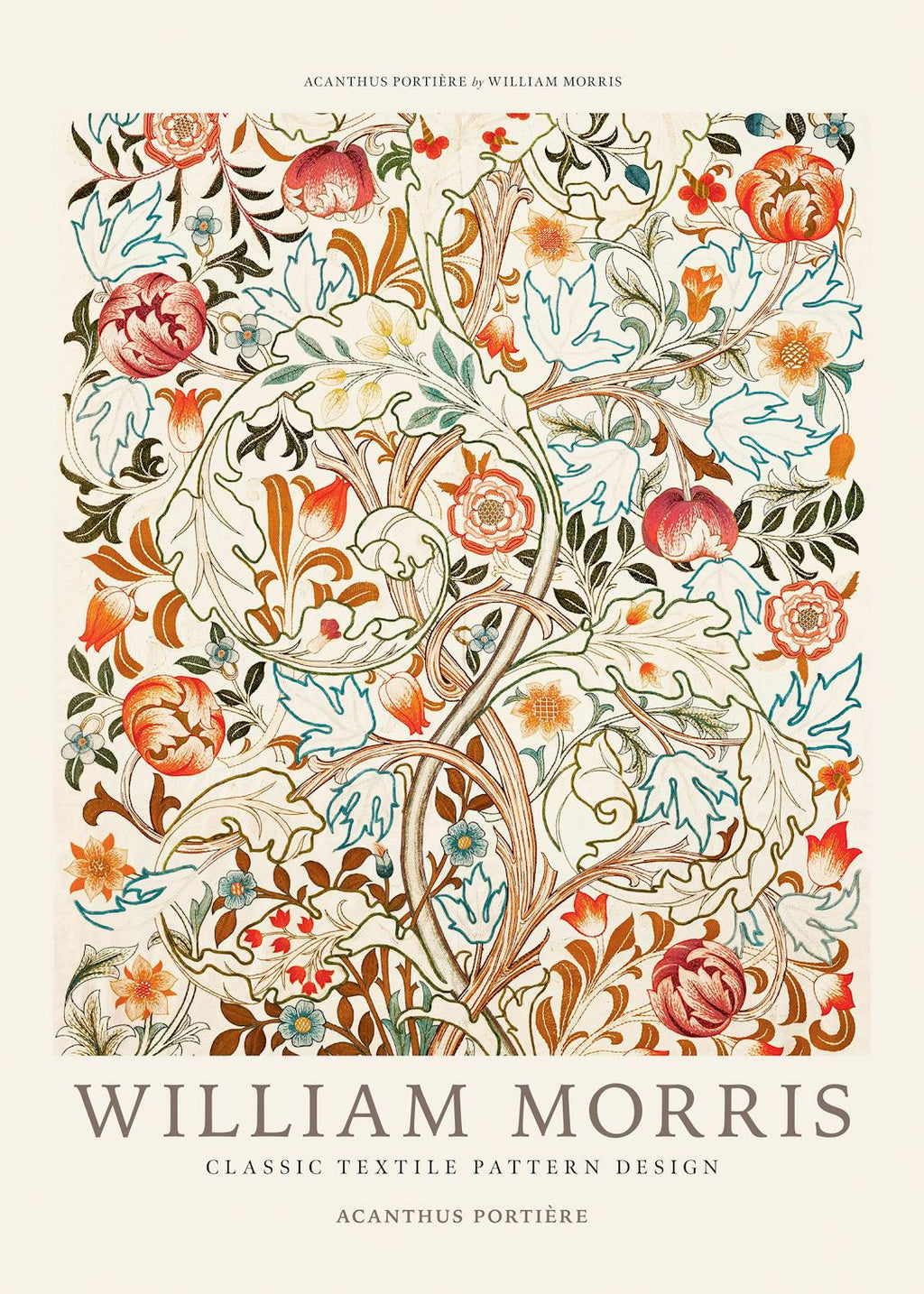 Affiche William Morris Acanthus Portière avec motif floral élégant, couleurs terre et teintes vives.